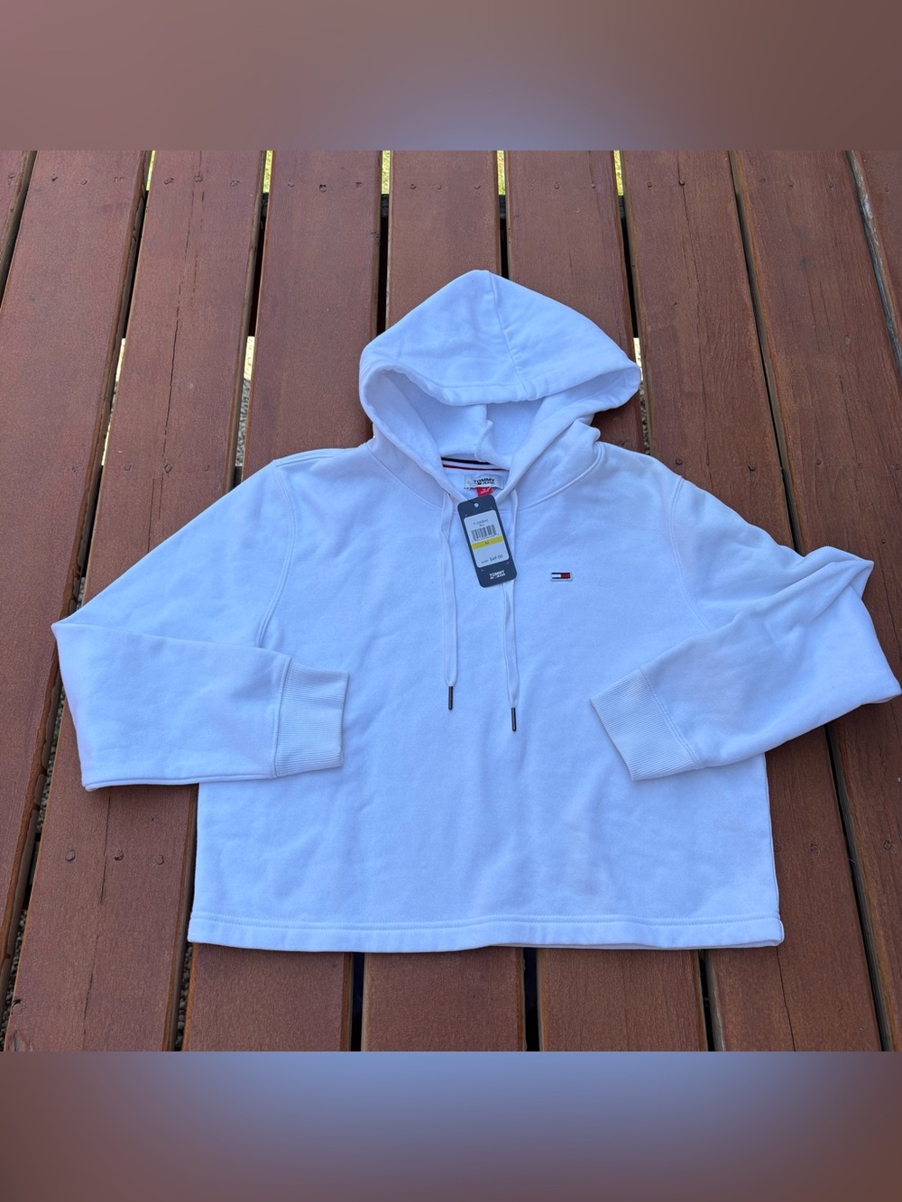Tommy Hilfiger White Cropped Pullover Hoodie